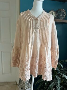 Style & Co. Cottagecore Blush Embroidered Pintuck Tunic